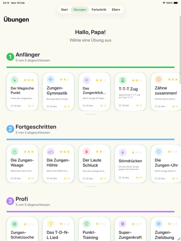 Übungsbibliothek auf iPad