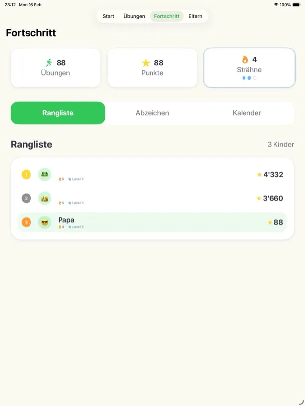 Familien-Rangliste auf iPad