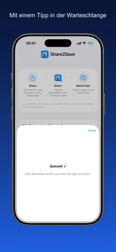 Share2Save – Mit einem Tipp in der Warteschlange (iPhone)
