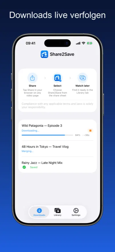 Share2Save – Downloads live verfolgen (iPhone)
