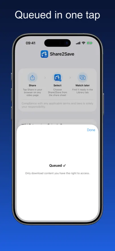 Share2Save – Queued in one tap (iPhone)