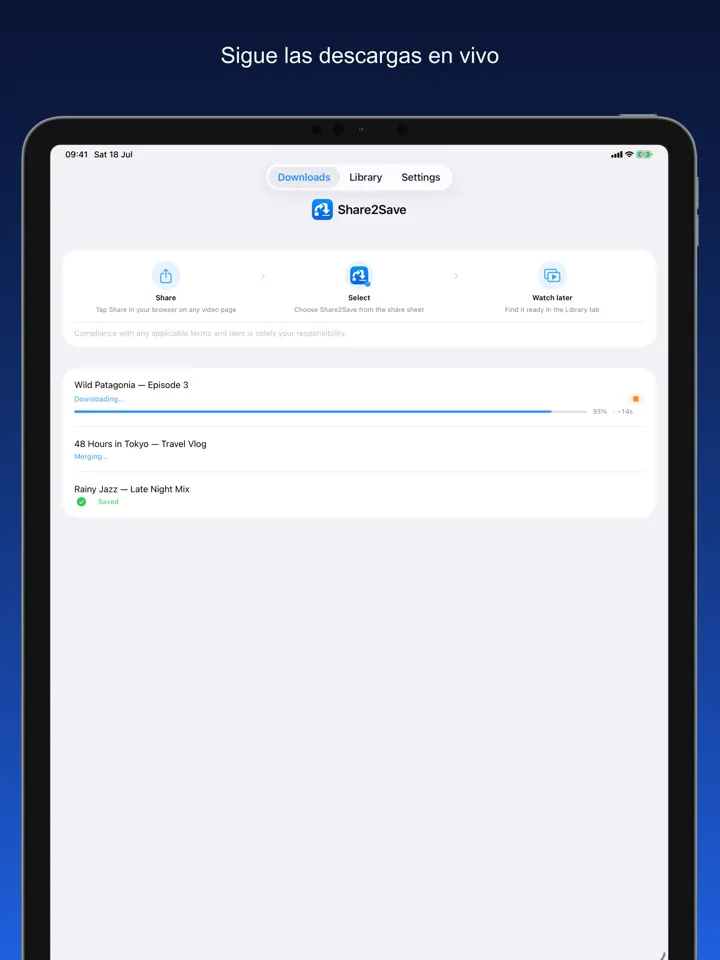 Share2Save – Sigue las descargas en vivo (iPad)