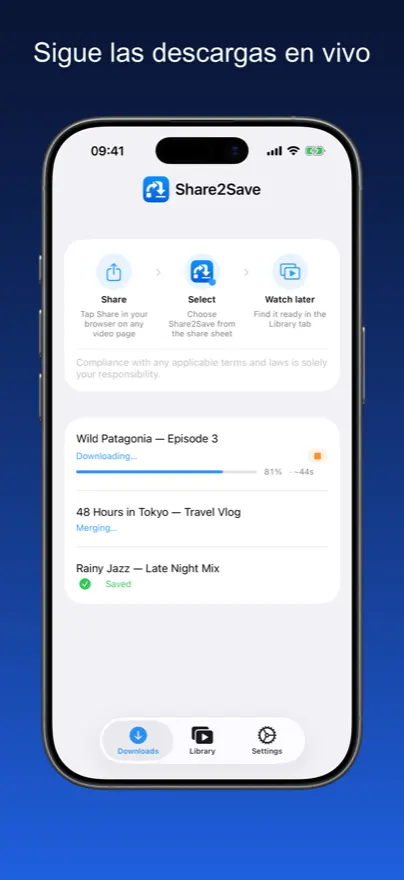 Share2Save – Sigue las descargas en vivo (iPhone)