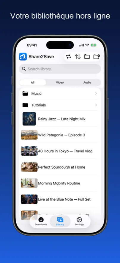 Share2Save – Votre bibliothèque hors ligne (iPhone)