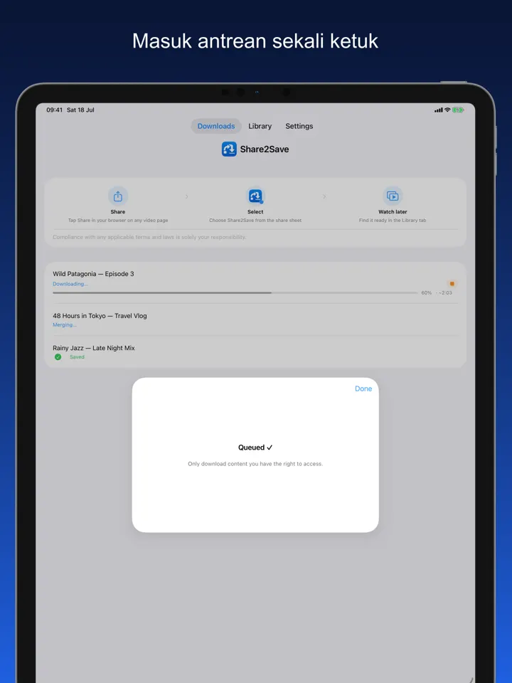 Share2Save – Masuk antrean sekali ketuk (iPad)
