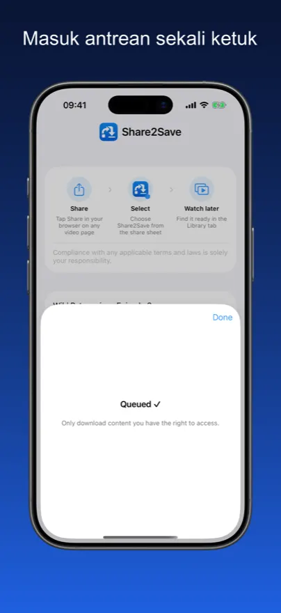 Share2Save – Masuk antrean sekali ketuk (iPhone)