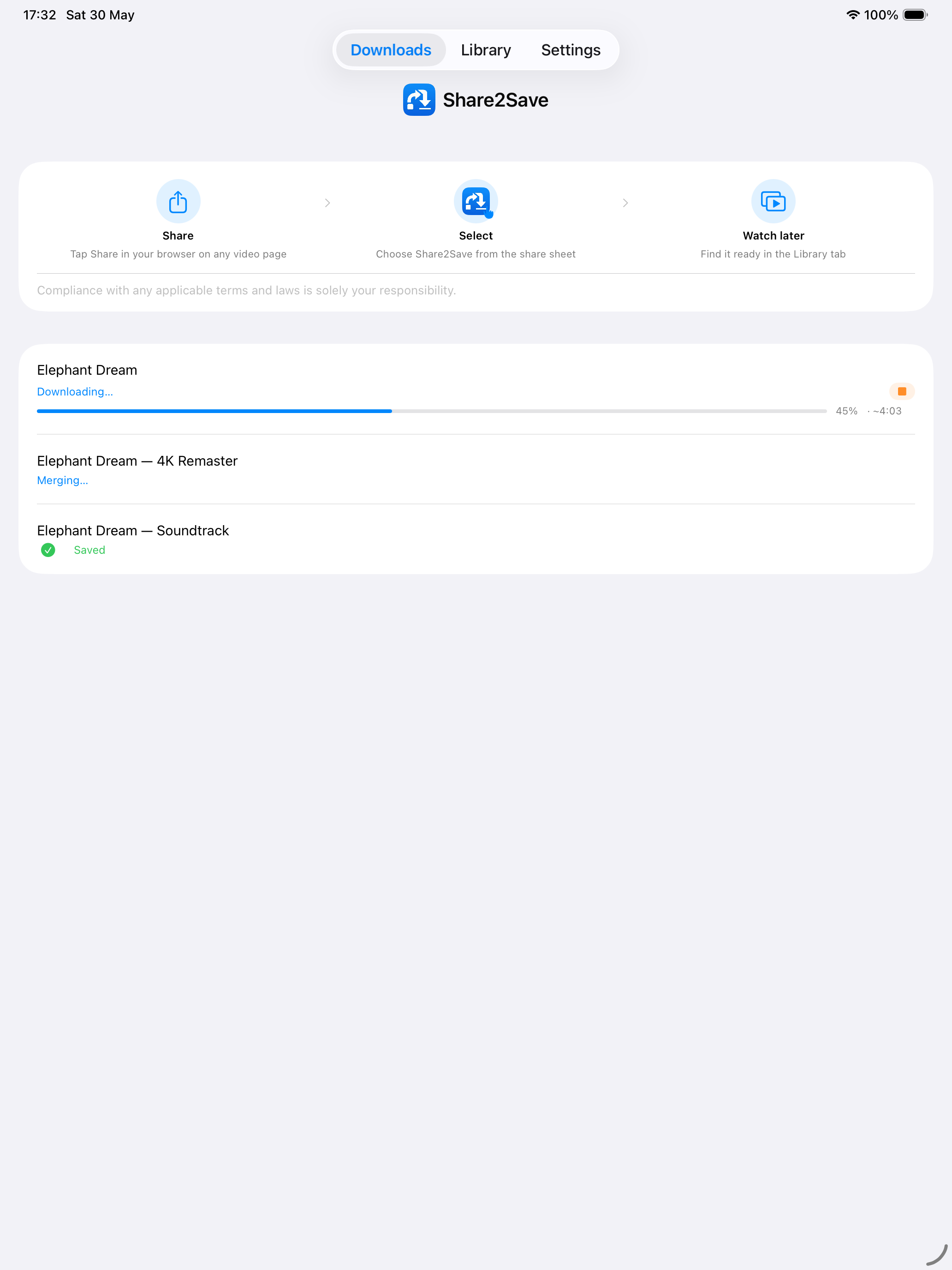 Share2Save downloads on iPad