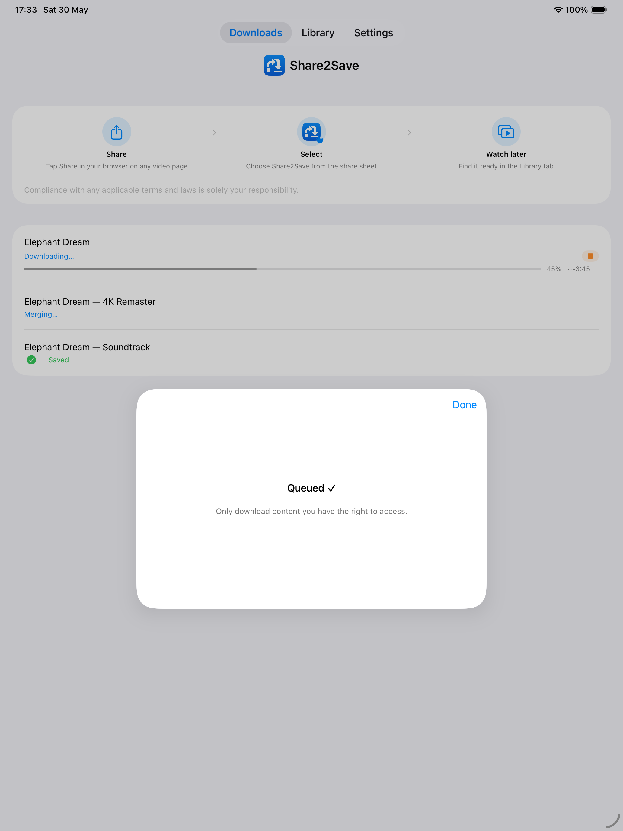 Share2Save share extension on iPad