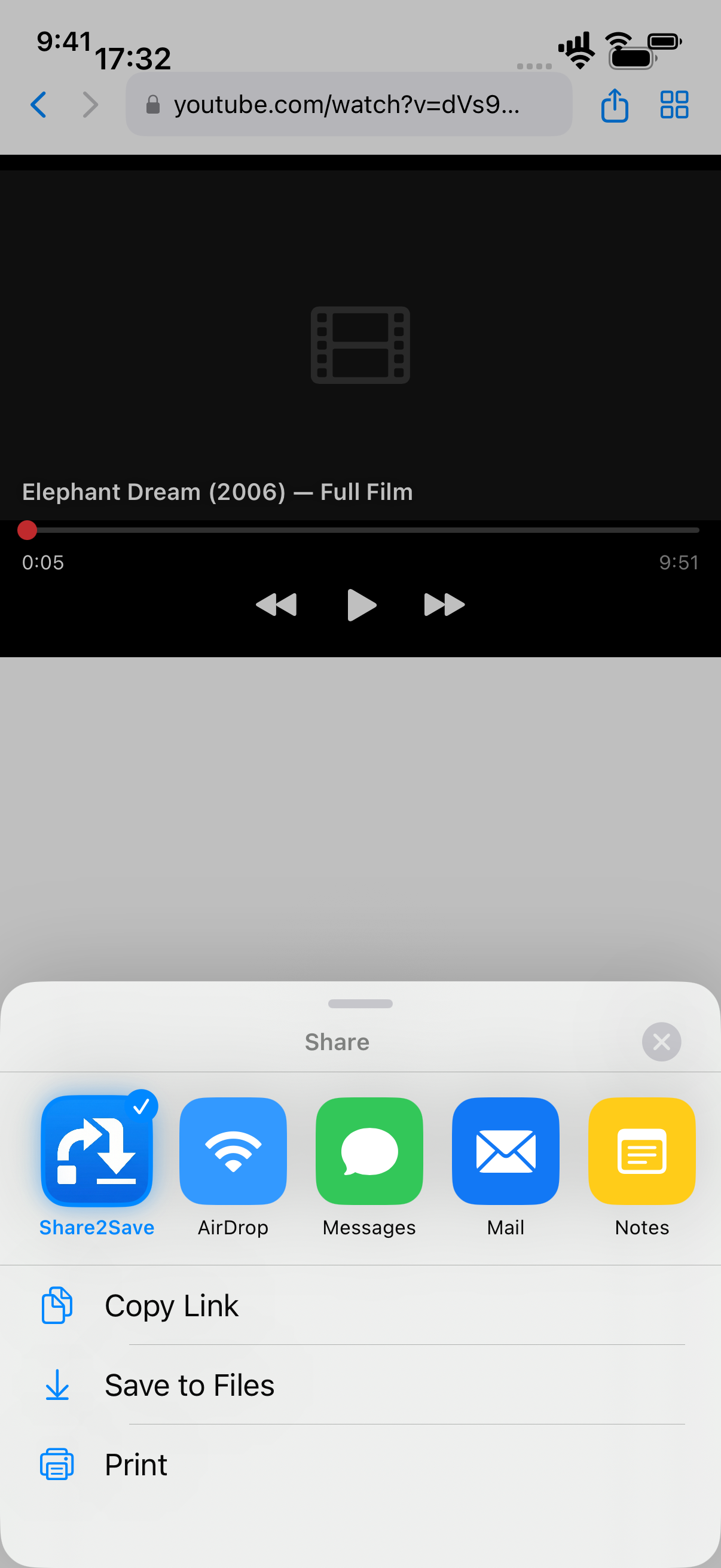 Share2Save share sheet in Safari